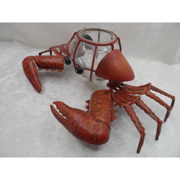 Metal Dungeness Crab Tea Light Holder W/ Glass Candle Chamber Nautical Décor - Picture 4 of 10